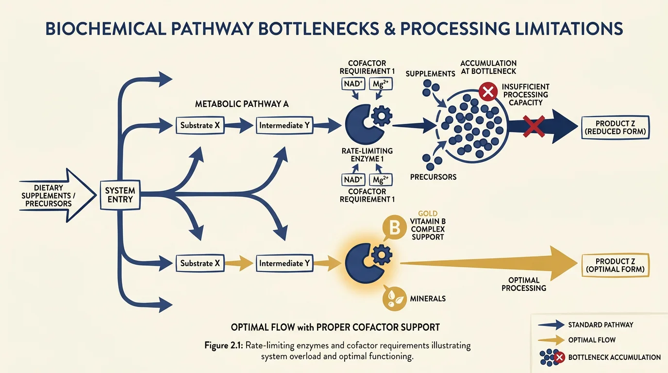 Diagram illustrating bottlenecks that limit supplement stacking effectiveness.