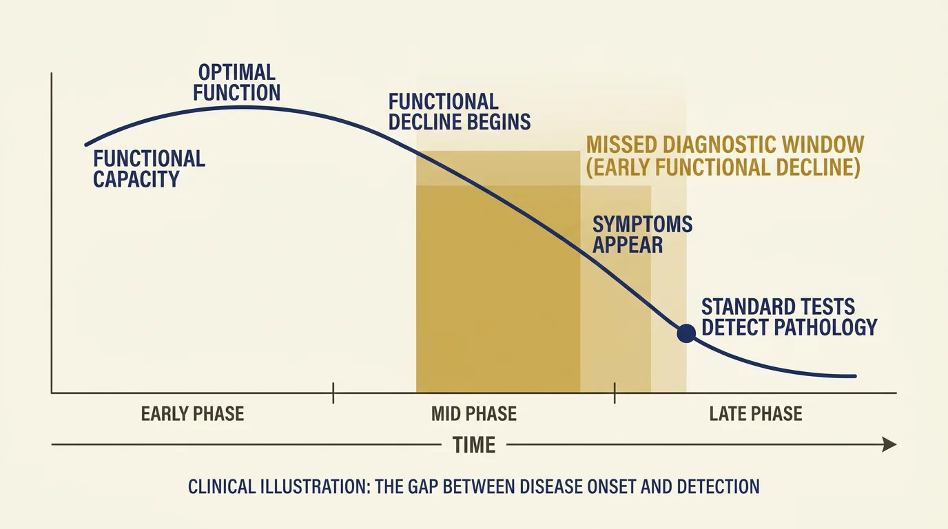 Diagram illustrating functional decline that normal test results can miss.