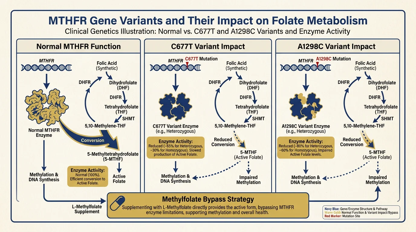 Diagram illustrating MTHFR gene variants.