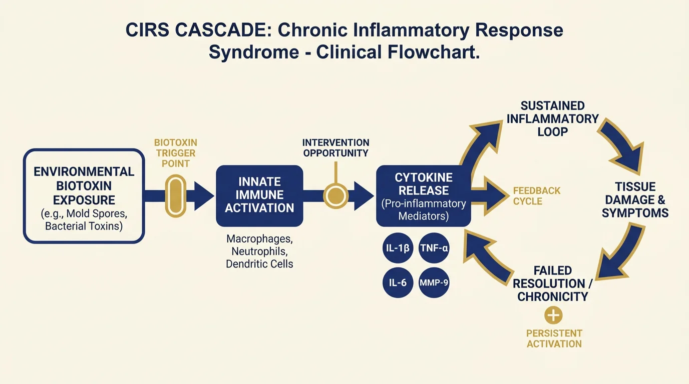 Diagram illustrating the inflammatory cascade in mould illness and CIRS.