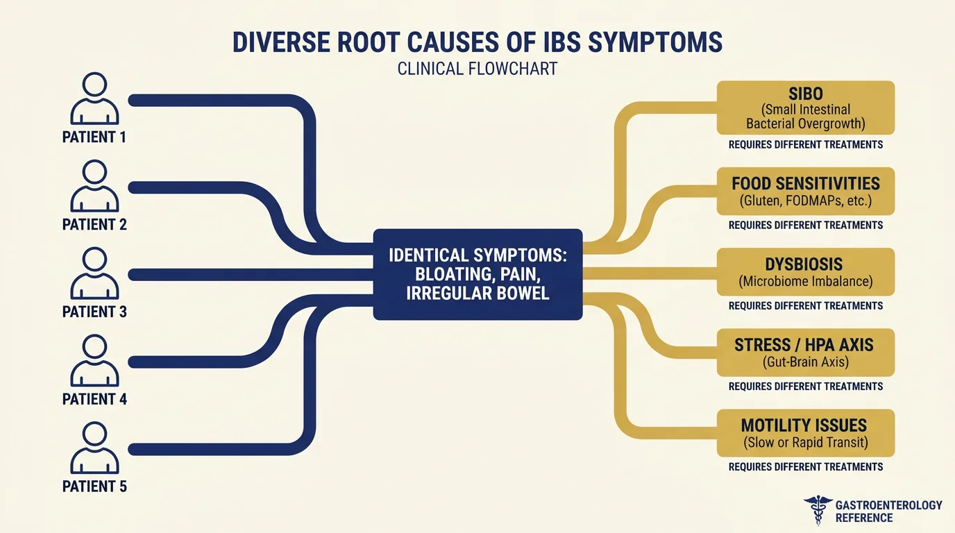 Diagram illustrating the root causes of IBS.